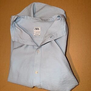 Zara Pale Blue Casual Button-Down Shirt